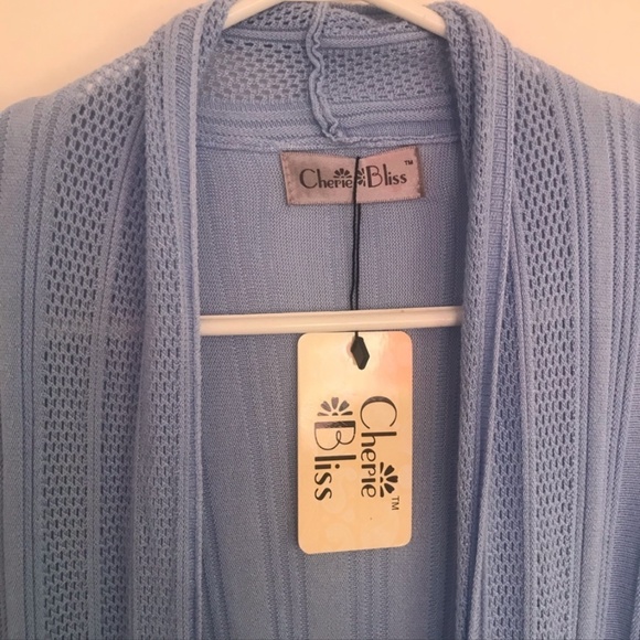 3/$30 NWT Coastal Grandma open cardigan mesh collar light dusty grey blue - Picture 5 of 9